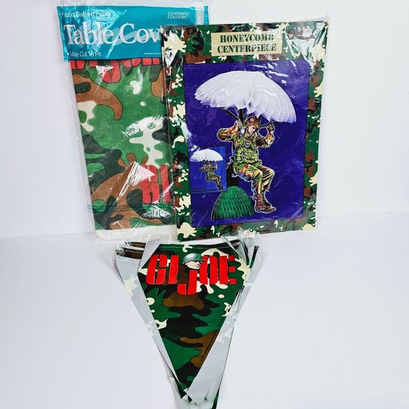 Vintage 1990's GI Joe Party Supplies, Table Cloth, Banner, Tabletop Centerpiece - Picture 1 of 6